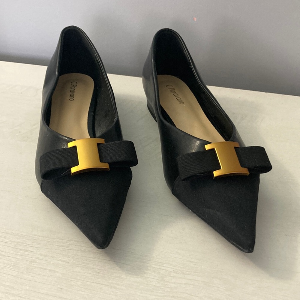C. Paravano Black Embellished Leather Flats